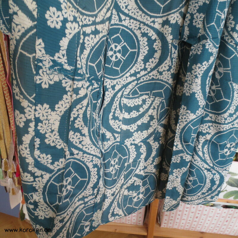 antiker japanischer Genji Guruma, Wellen Rho Seide Hitoe Komon Kimono