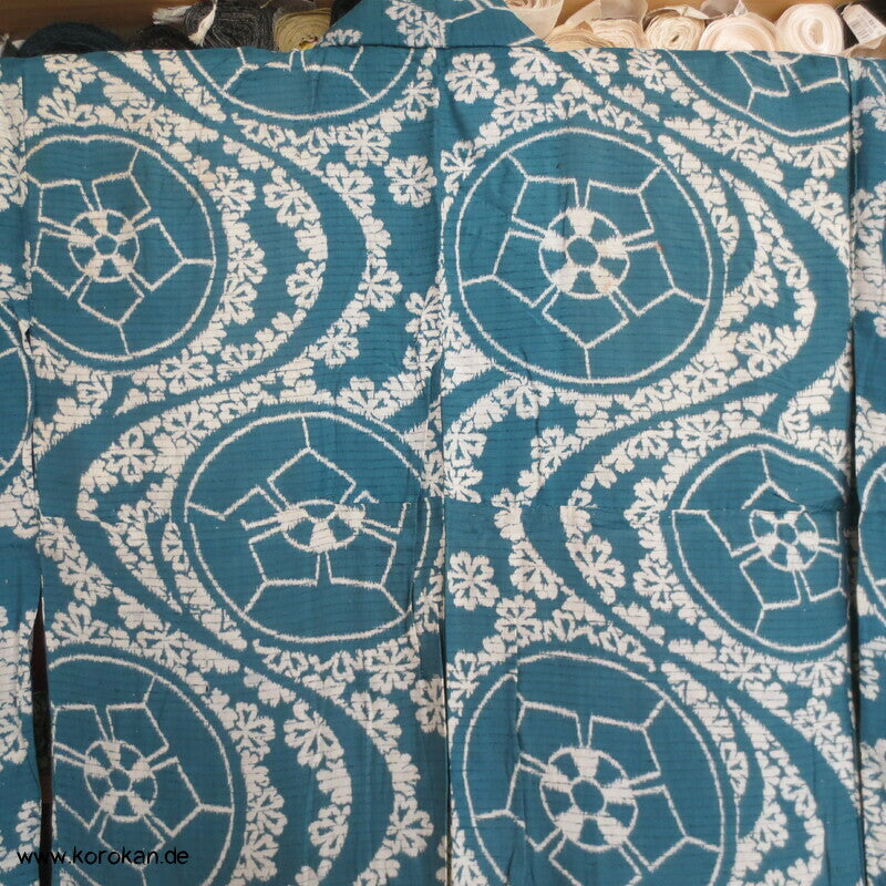 antiker japanischer Genji Guruma, Wellen Rho Seide Hitoe Komon Kimono