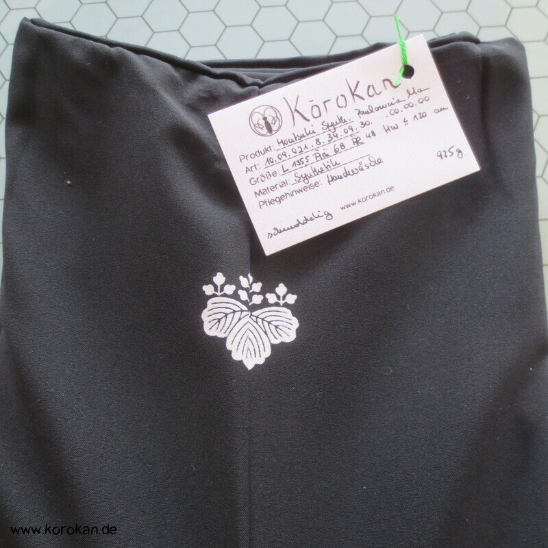 Paulownia Montsuki - schwarzer Synthetik Crepe Kimono