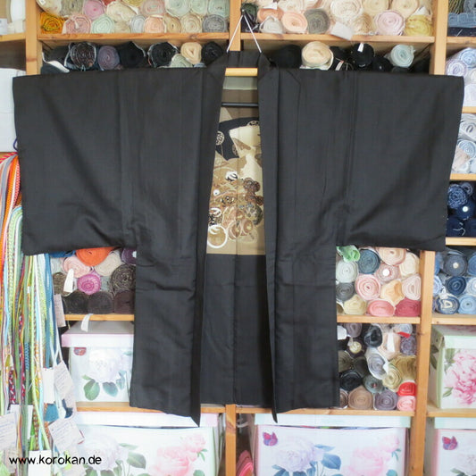 uni schwarzbraune Seiden Crepe Georgette Haori