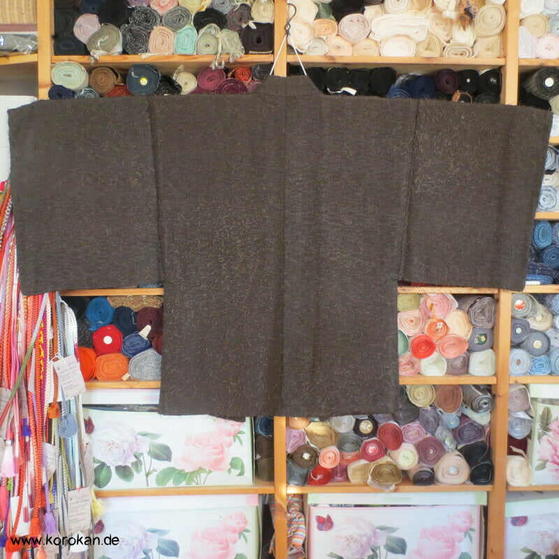 zotteliger Fushi Tsumugi Haori Kimono Jacke, mit Himo