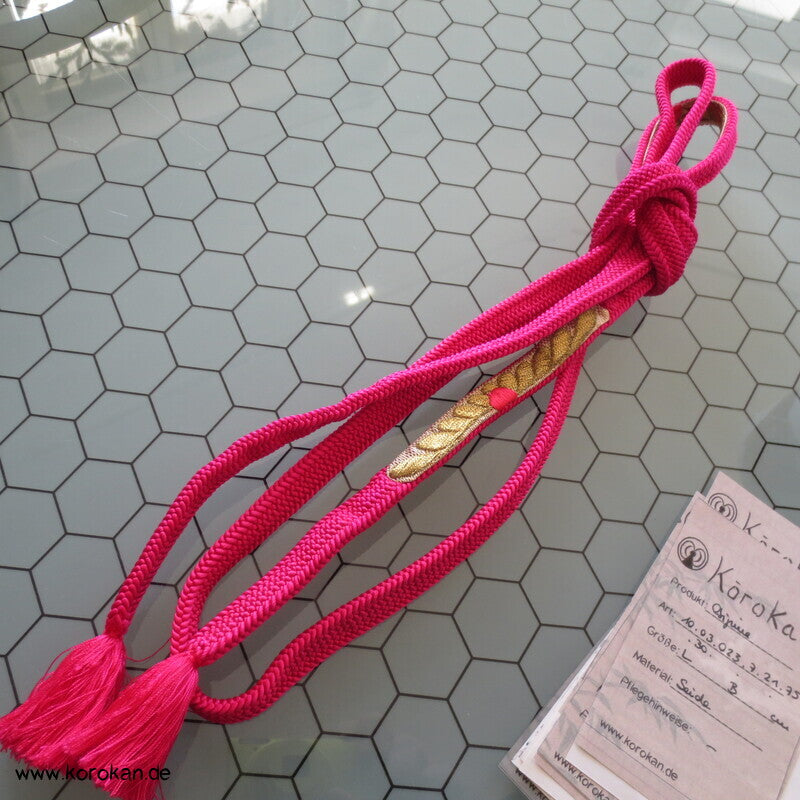 Obijime, pink mit gestickter Chrysantheme
