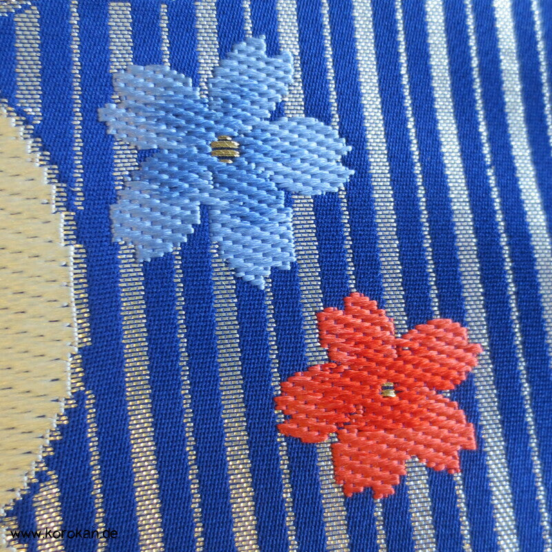 Ume blau silber Fukuro Obi, Nishijin Seidenbrokat Originaletiketten, Kimonogürtel