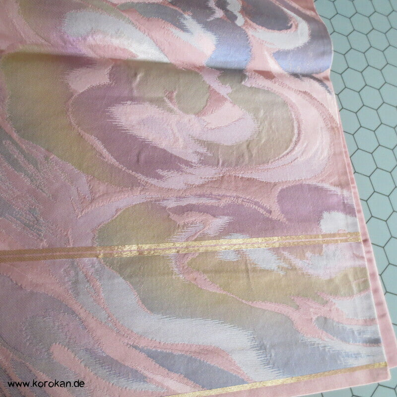 Fukuro Obi Seidenbrokat pastellige Wellen