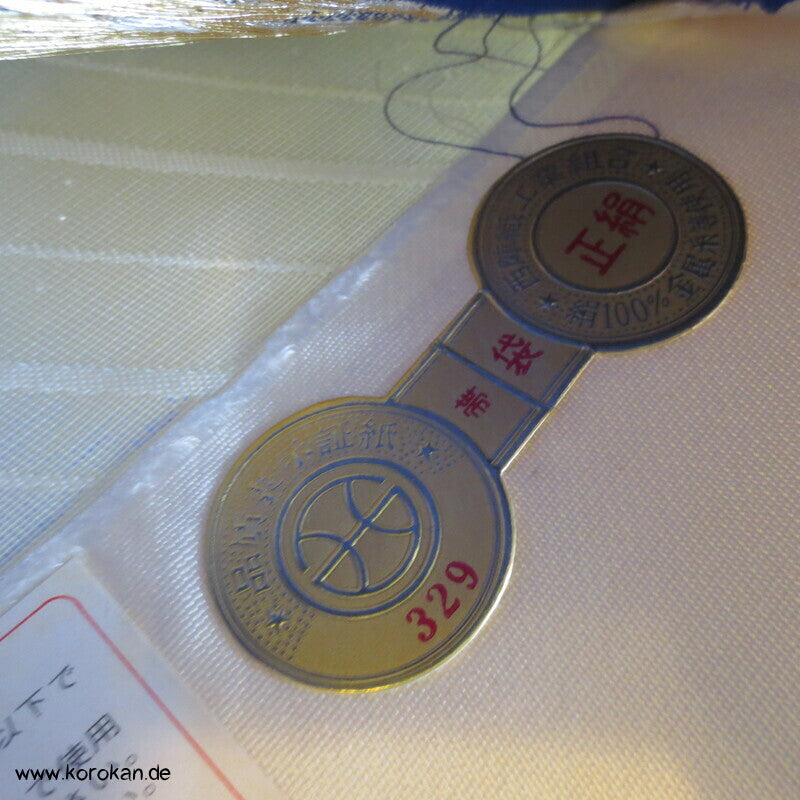 Ume blau silber Fukuro Obi, Nishijin Seidenbrokat Originaletiketten, Kimonogürtel