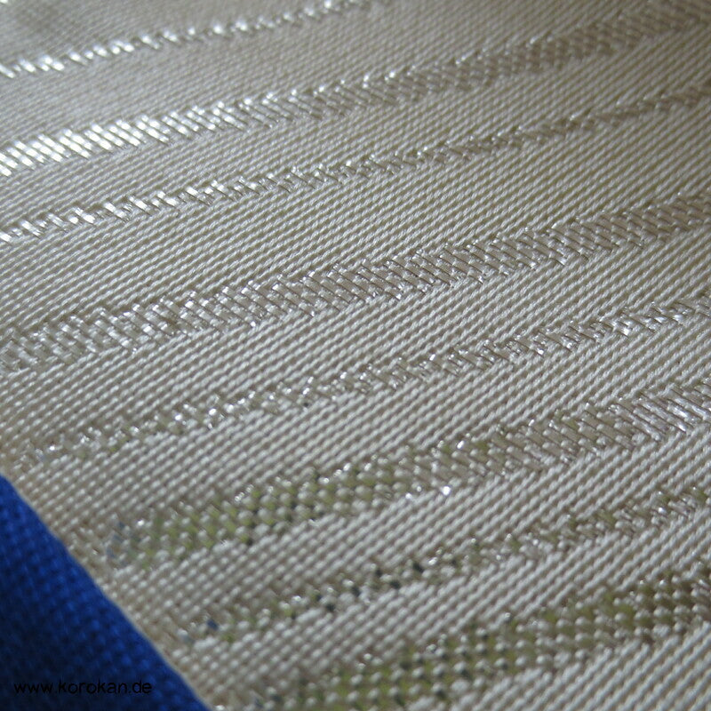 Ume blau silber Fukuro Obi, Nishijin Seidenbrokat Originaletiketten, Kimonogürtel