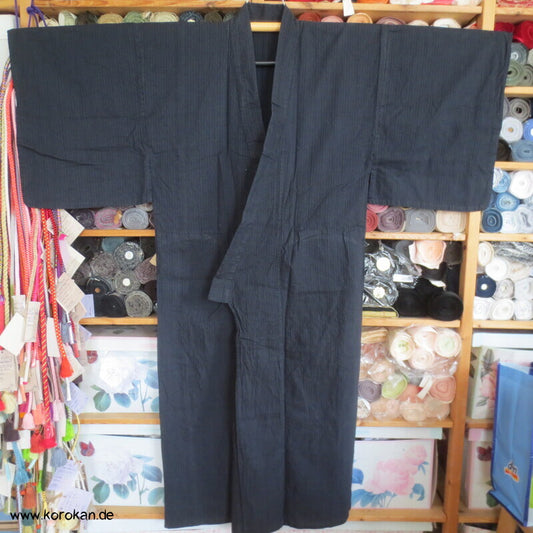 Awa Shijira Hitoe / Yukata - ungefütterter Männer Baumwoll Kimono, blauschwarz