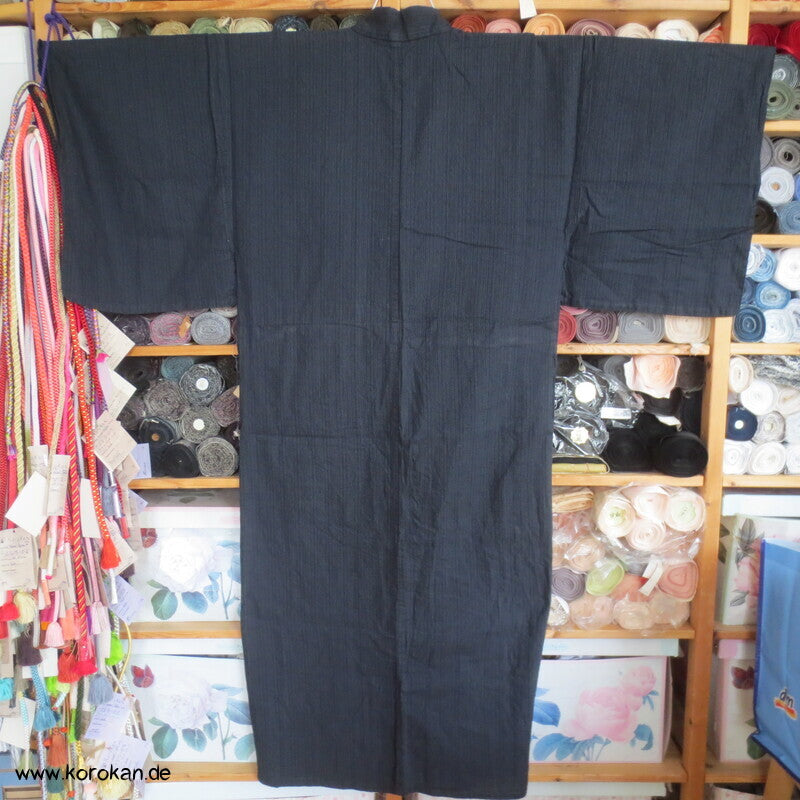 Awa Shijira Hitoe / Yukata - ungefütterter Männer Baumwoll Kimono, blauschwarz