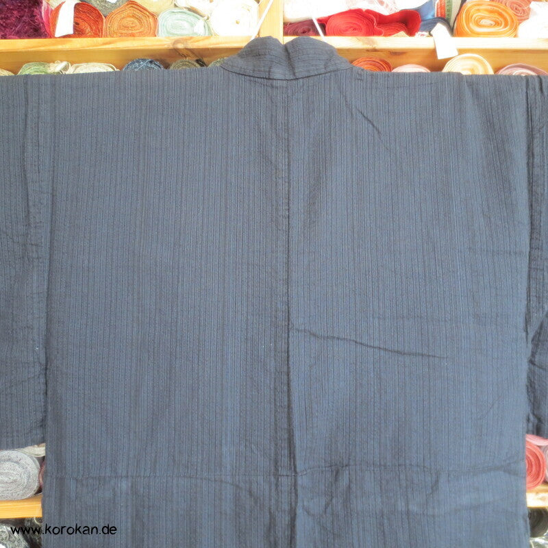Awa Shijira Hitoe / Yukata - ungefütterter Männer Baumwoll Kimono, blauschwarz