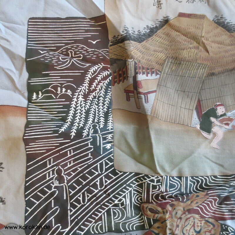 Tokkaido handgemalter Seidencrepe Haori Kimono Jacken Schulter Futter