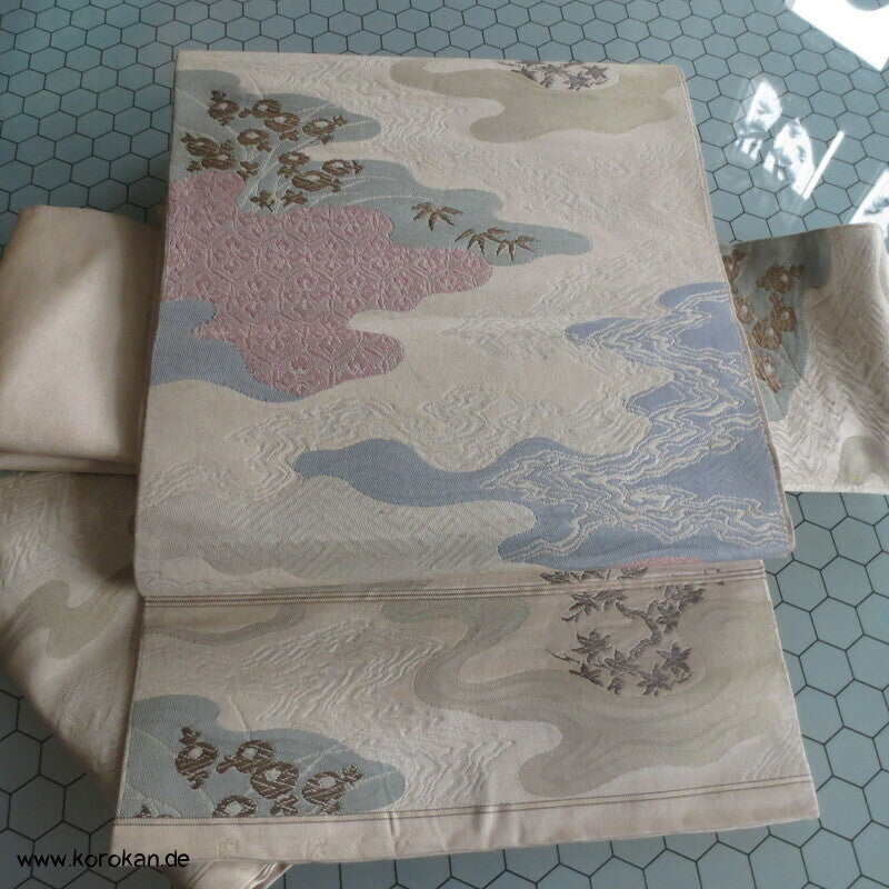 Fukuro Obi Seidenbrokat Musterwellen