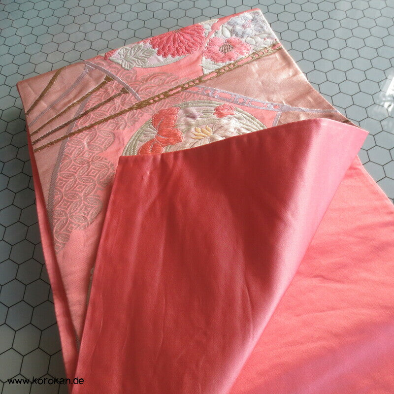 Fukuro Obi Seidenbrokat Blüten Mon Fächer