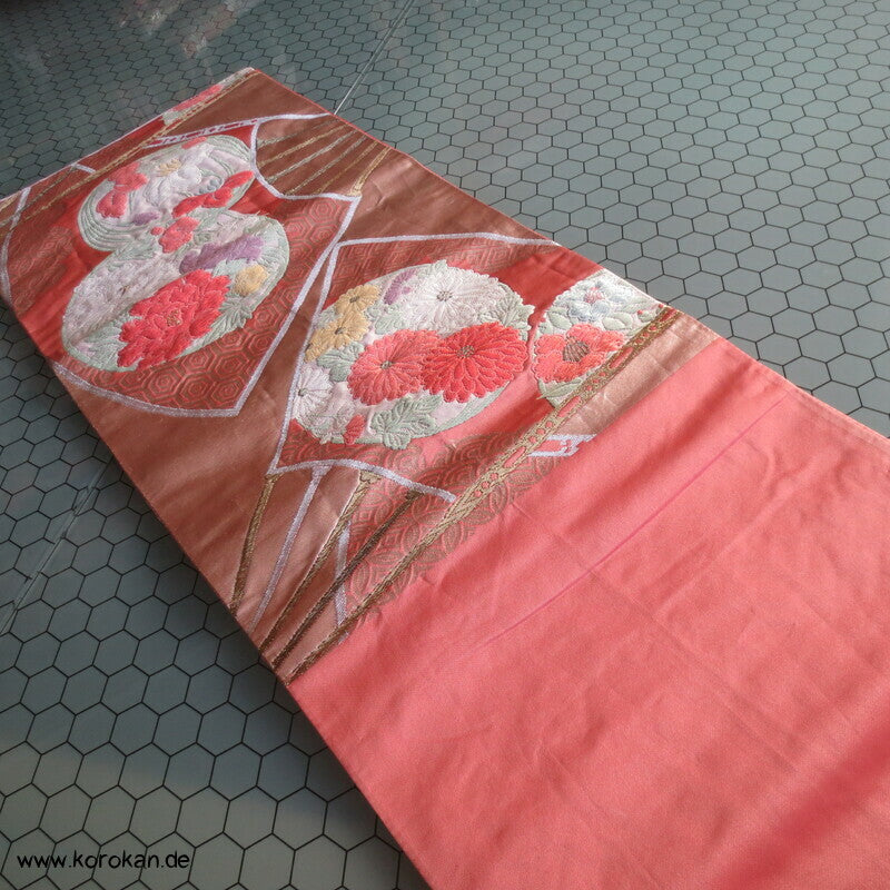 Fukuro Obi Seidenbrokat Blüten Mon Fächer