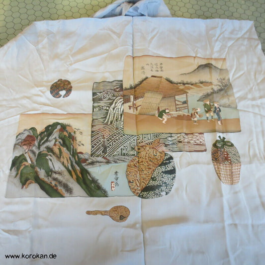 Tokkaido Szenen Männer Juban Kimono Seidencrepe Karieba