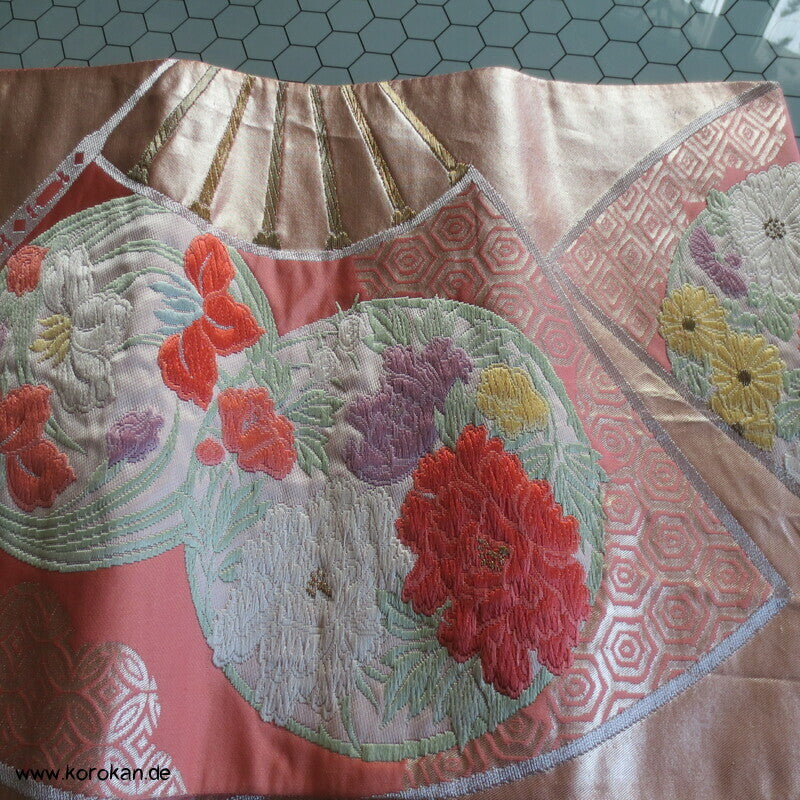 Fukuro Obi Seidenbrokat Blüten Mon Fächer
