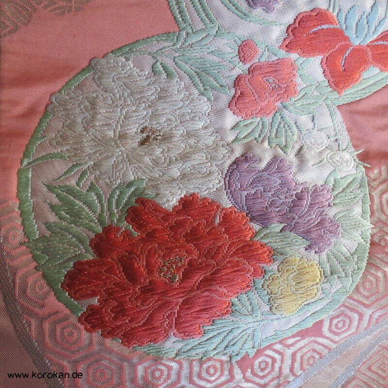 Fukuro Obi Seidenbrokat Blüten Mon Fächer