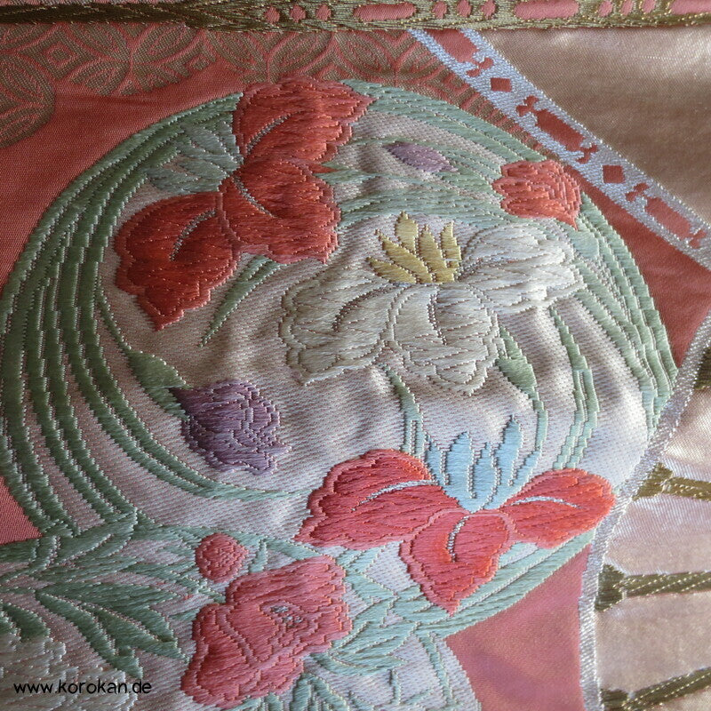 Fukuro Obi Seidenbrokat Blüten Mon Fächer