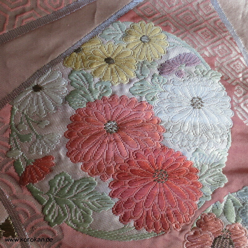Fukuro Obi Seidenbrokat Blüten Mon Fächer