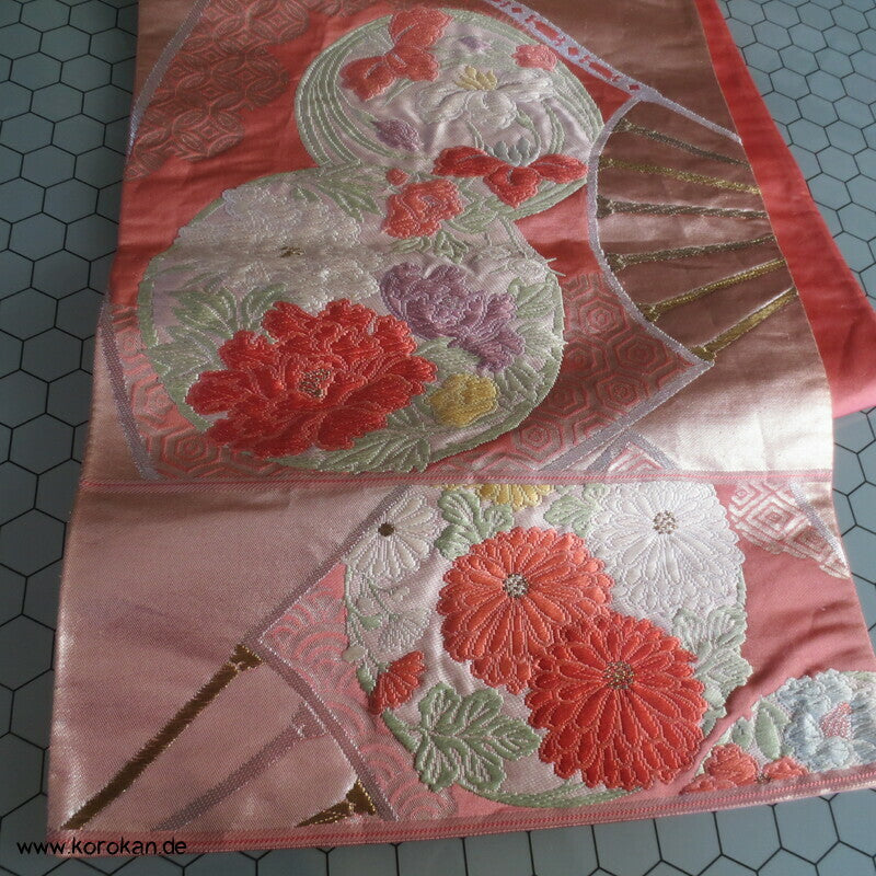 Fukuro Obi Seidenbrokat Blüten Mon Fächer