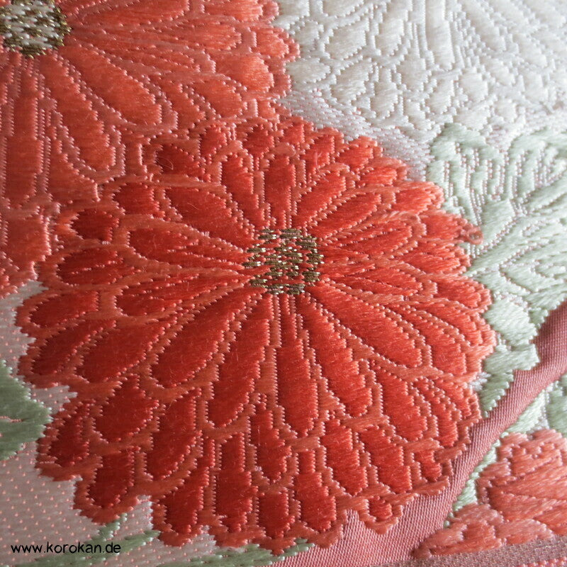 Fukuro Obi Seidenbrokat Blüten Mon Fächer
