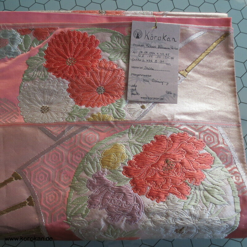 Fukuro Obi Seidenbrokat Blüten Mon Fächer