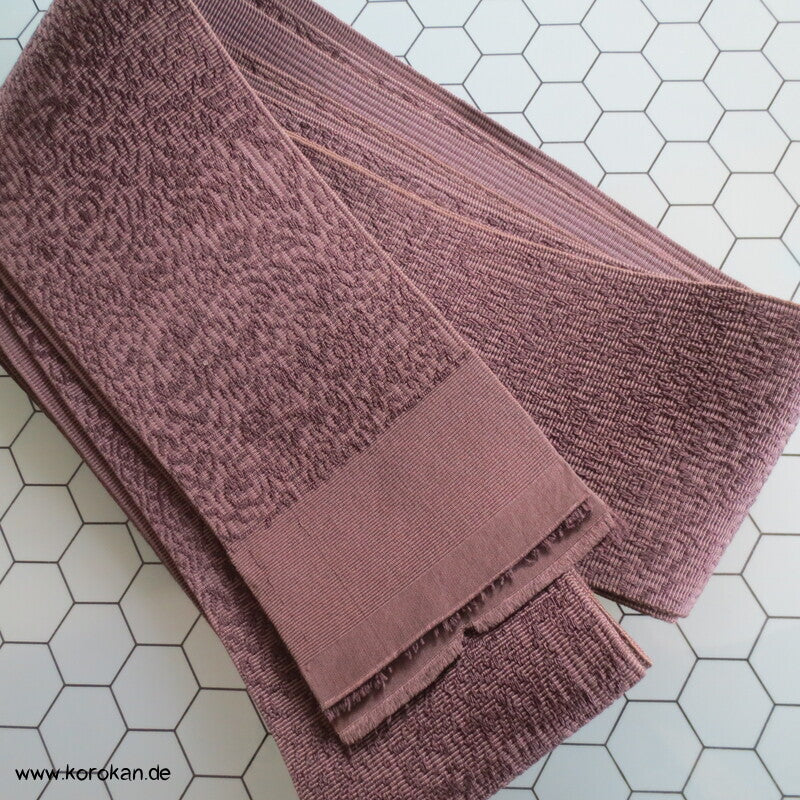 japanischer dunkelbrauner Seidenjacquard Kaku Obi Kimonogürtel