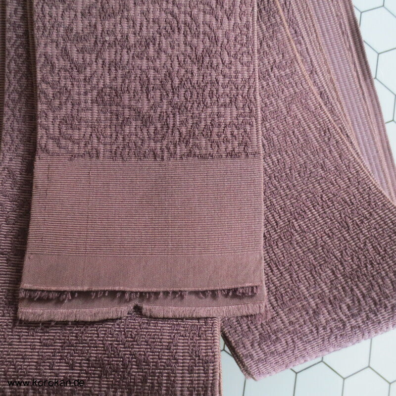 japanischer dunkelbrauner Seidenjacquard Kaku Obi Kimonogürtel