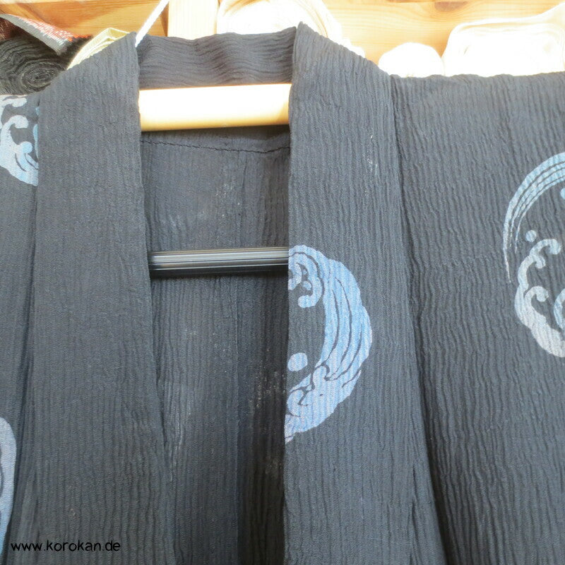 Wellenrondelle Hitoe Kimono, schwarzer Hanf / Ramie Krepp