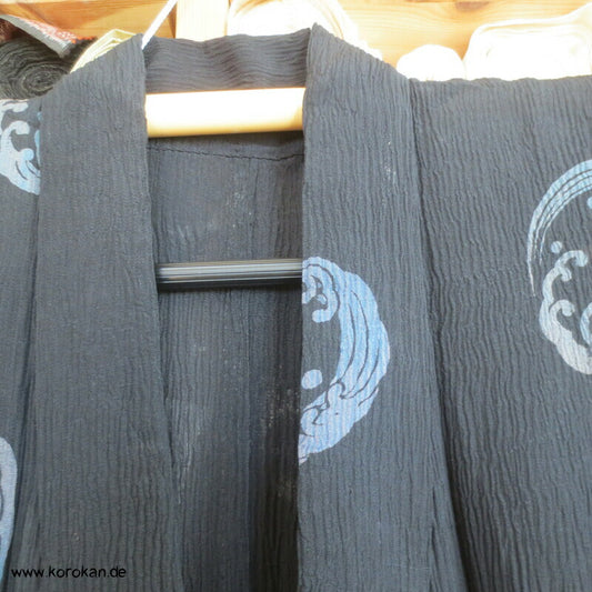 Wellenrondelle Hitoe Kimono, schwarzer Hanf / Ramie Krepp