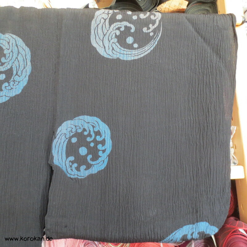 Wellenrondelle Hitoe Kimono, schwarzer Hanf / Ramie Krepp