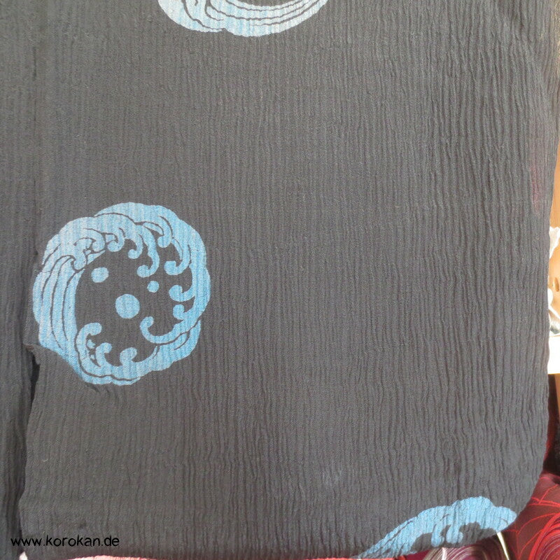 Wellenrondelle Hitoe Kimono, schwarzer Hanf / Ramie Krepp