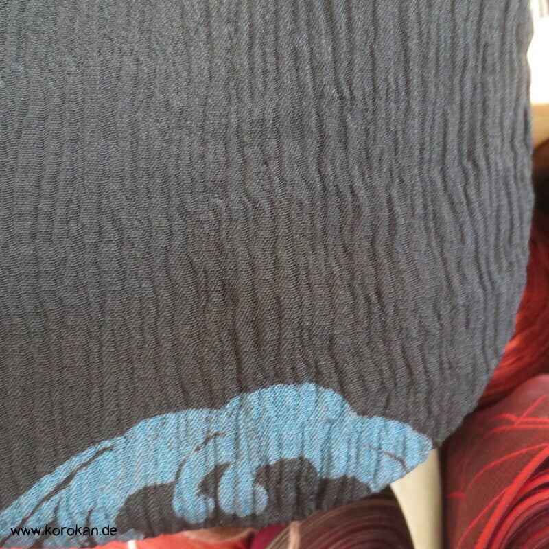 Wellenrondelle Hitoe Kimono, schwarzer Hanf / Ramie Krepp