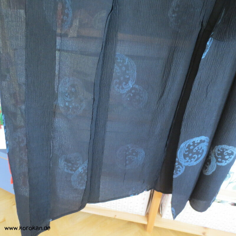Wellenrondelle Hitoe Kimono, schwarzer Hanf / Ramie Krepp