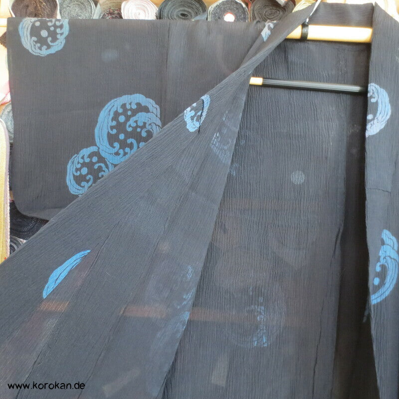 Wellenrondelle Hitoe Kimono, schwarzer Hanf / Ramie Krepp