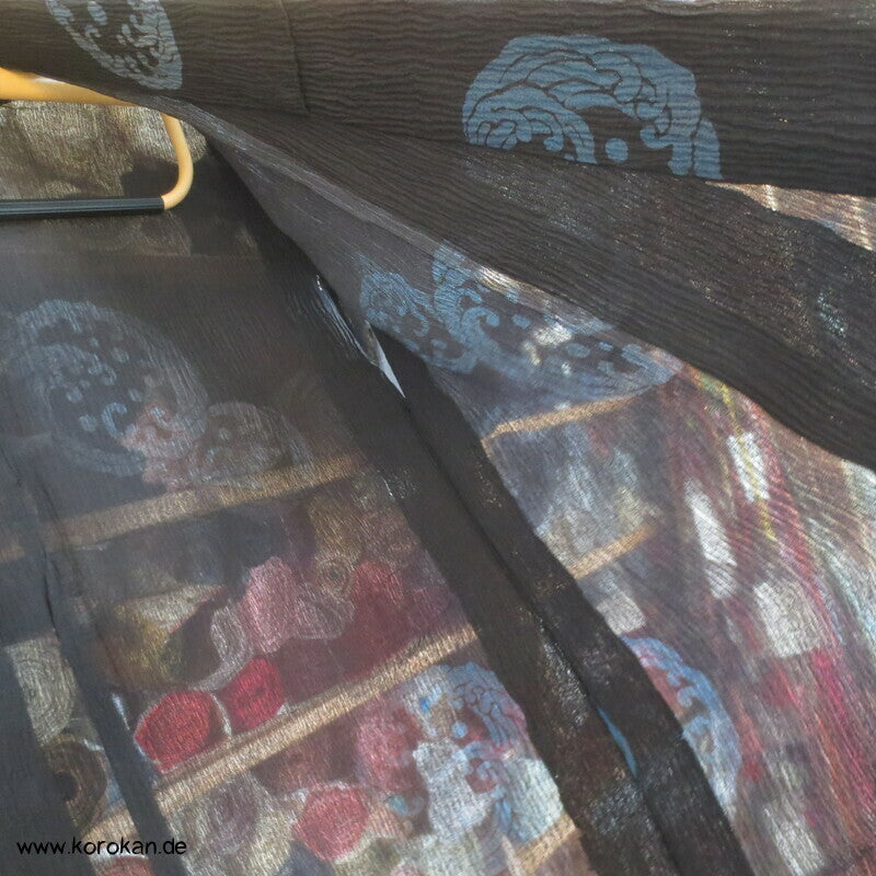 Wellenrondelle Hitoe Kimono, schwarzer Hanf / Ramie Krepp