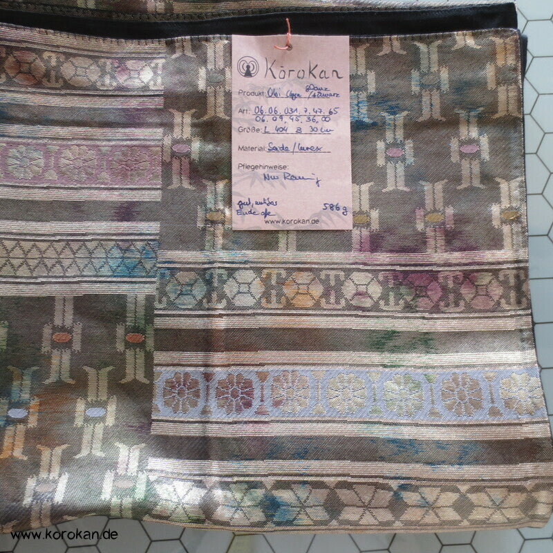 doppelseitiger Fukuro Obi, Glanz und Schwarz Seidenbrokat Kimonogürtel