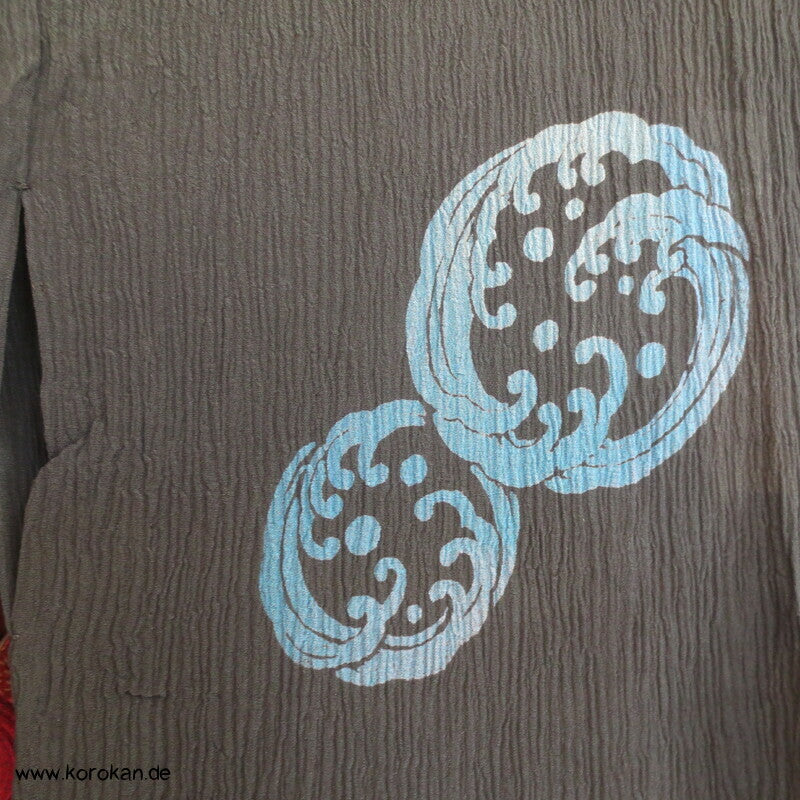Wellenrondelle Hitoe Kimono, schwarzer Hanf / Ramie Krepp