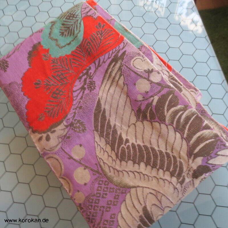 Japanischer Upcycling Kranich Seidenbrokat Hanhaba Obi Kimonogürtel