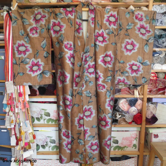 große Blumen Meisen Kimono, glänzendes Material