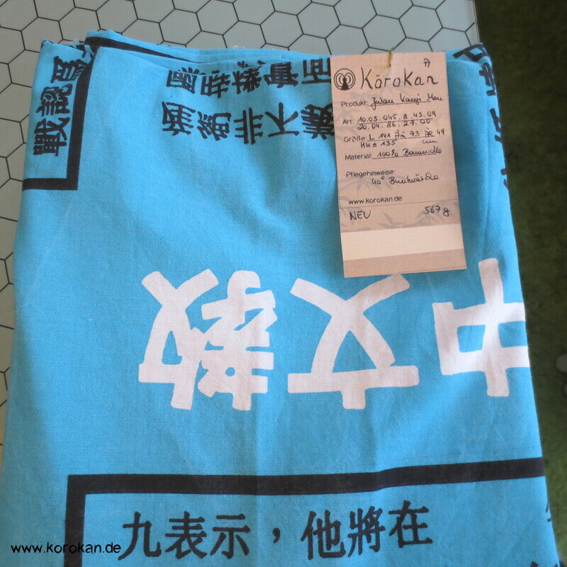 Juban Baumwoll Unterkimono, Kanji auf türkis, NEU
