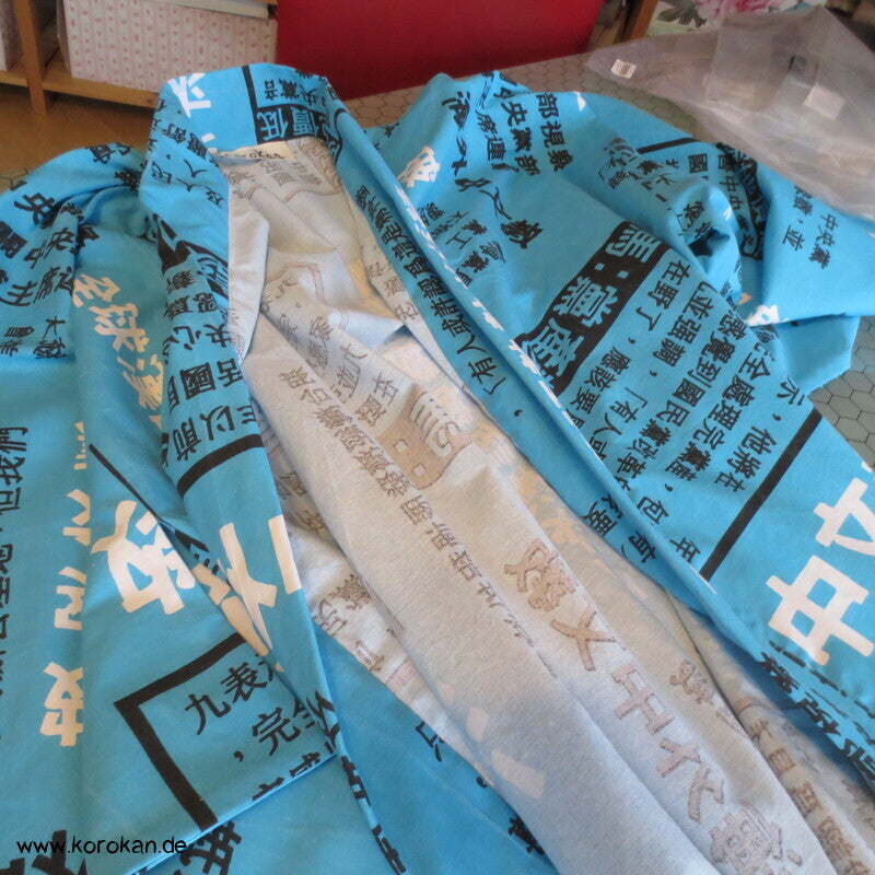Juban Baumwoll Unterkimono, Kanji auf türkis, NEU