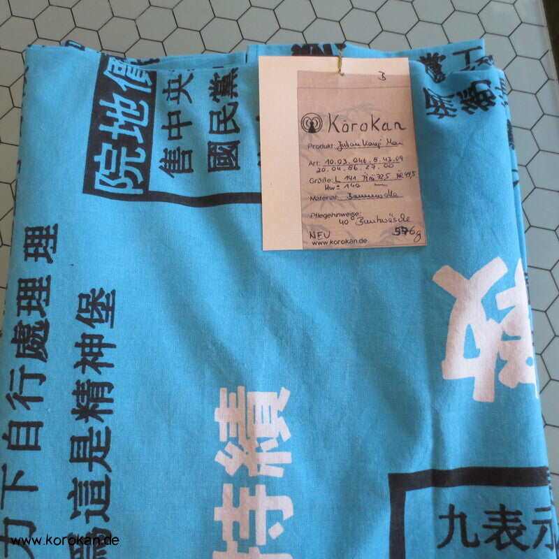 Juban Baumwoll Unterkimono, Kanji auf türkis, NEU