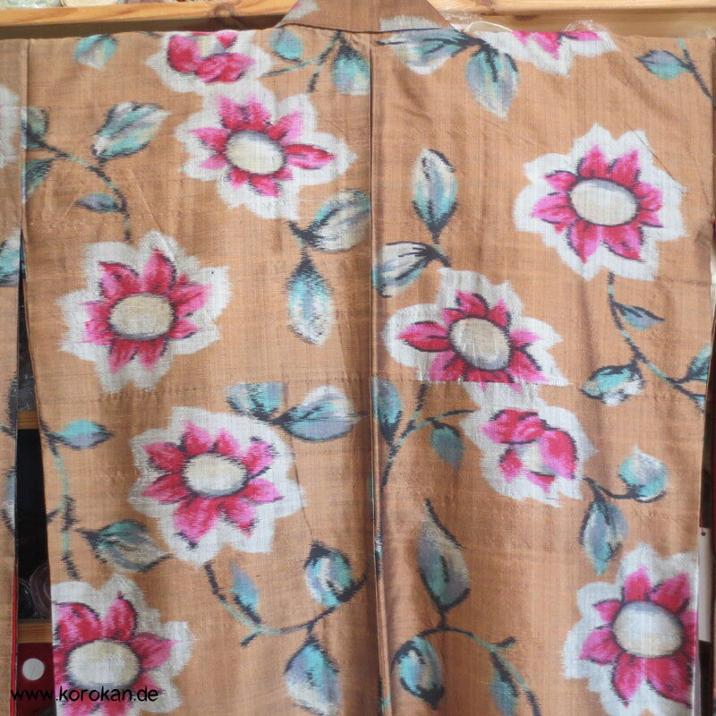 große Blumen Meisen Kimono, glänzendes Material