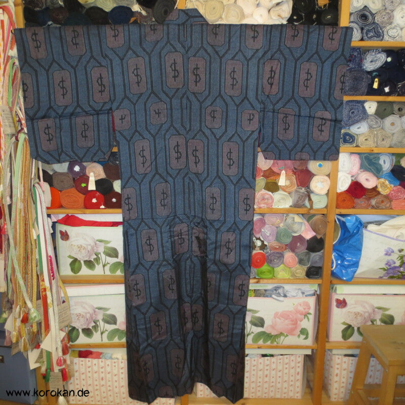 japanischer Aeskulap Zeichen in Kikko Hitoe Kimono Tsumugi Seide