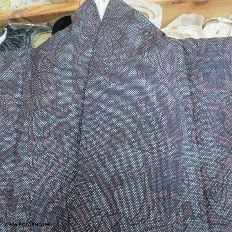 japanischer Sarasa mauve grau Kasuri Tsumugi Seiden Kimono