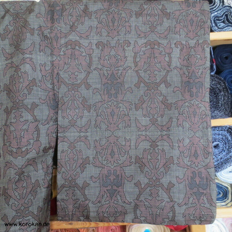 japanischer Sarasa mauve grau Kasuri Tsumugi Seiden Kimono