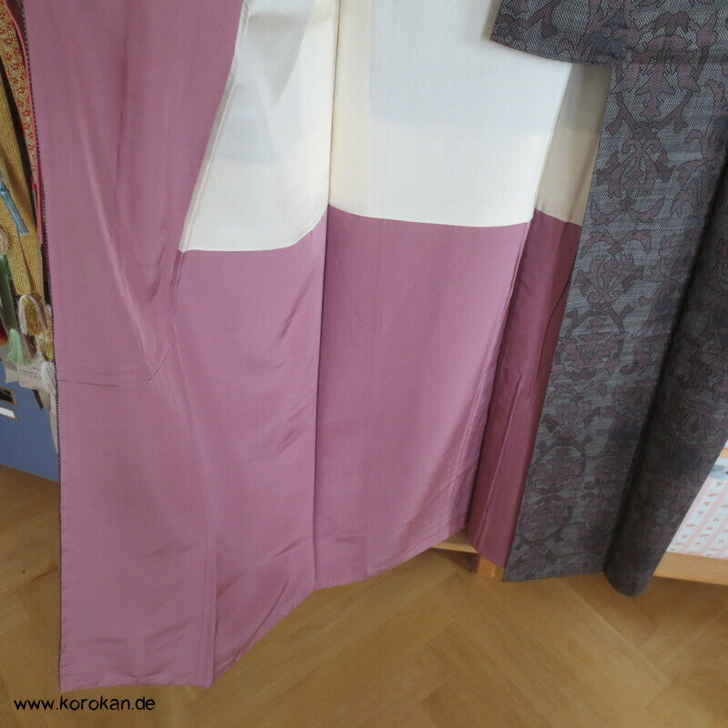 japanischer Sarasa mauve grau Kasuri Tsumugi Seiden Kimono