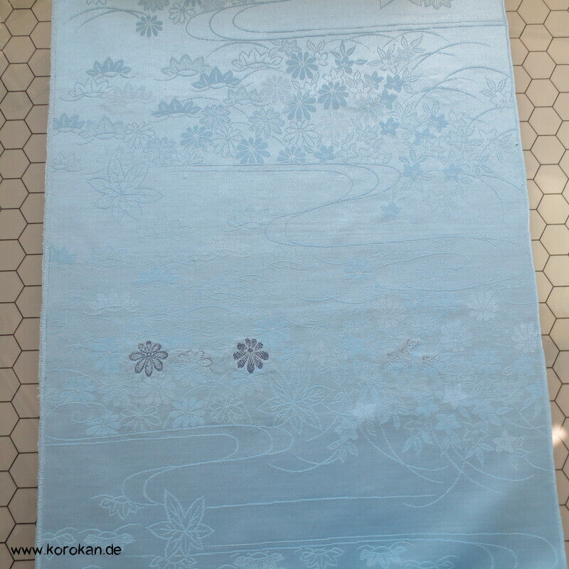 Lurex Blüten, Fluss, Ahornblätter Seide/ Wolle Kimono Jacquard - himmelblau