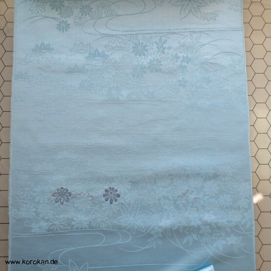 Lurex Blüten, Fluss, Ahornblätter Seide/ Wolle Kimono Jacquard - himmelblau