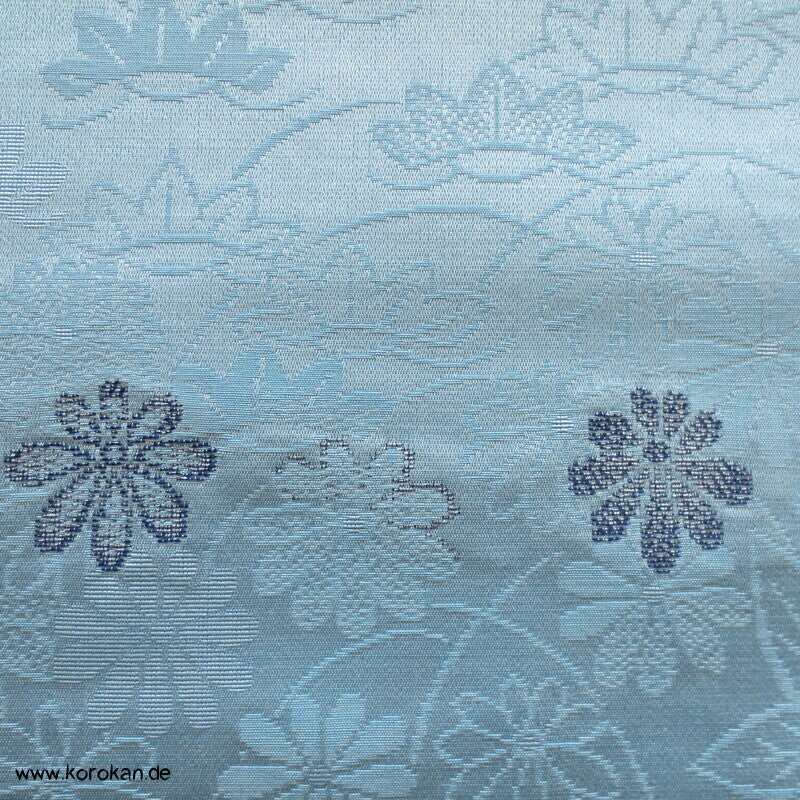 Lurex Blüten, Fluss, Ahornblätter Seide/ Wolle Kimono Jacquard - himmelblau